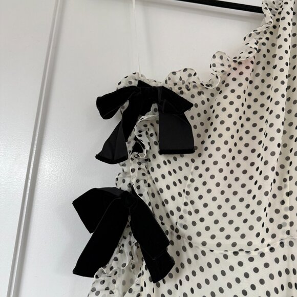 NWT Marianna Senchina Asymmetric Chiffon Midi Dress White/Black Polka Dot Sz S - Picture 3 of 10